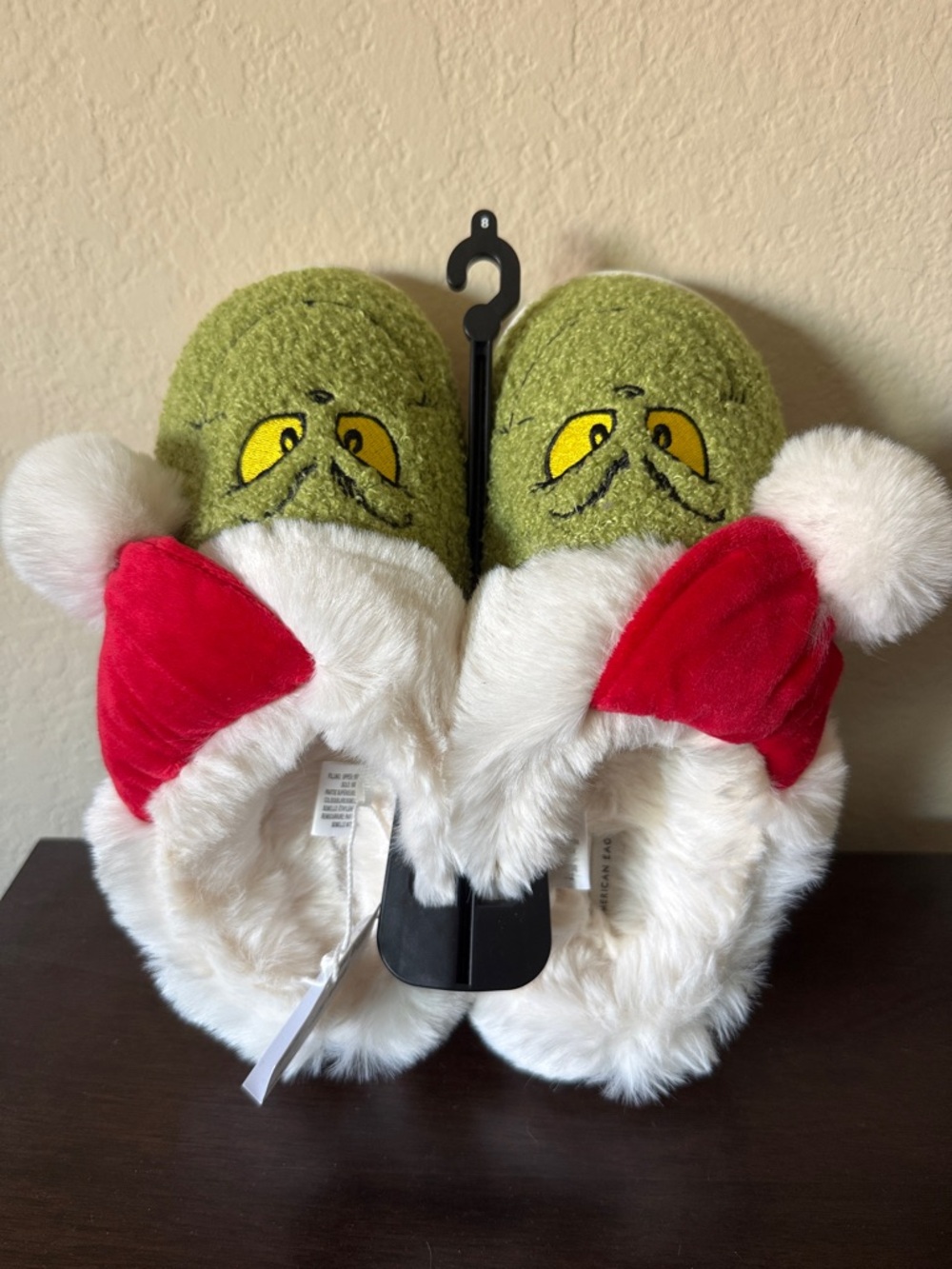 NWT American Eagle Grinch Plush Holiday Slippers with Santa Hat